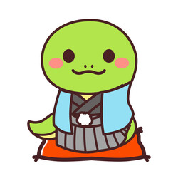 着物を着た巳のかわいいキャラクター　イラスト素材