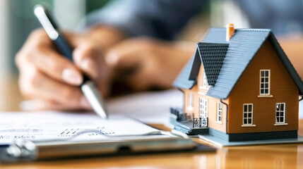 Real Estate Agent Signing Mortgage Agreement For house