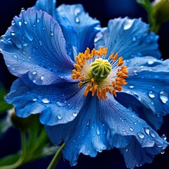 Obraz premium the rare and striking deep blue petals of a Himalayan poppy with its delicate crinkled texture.