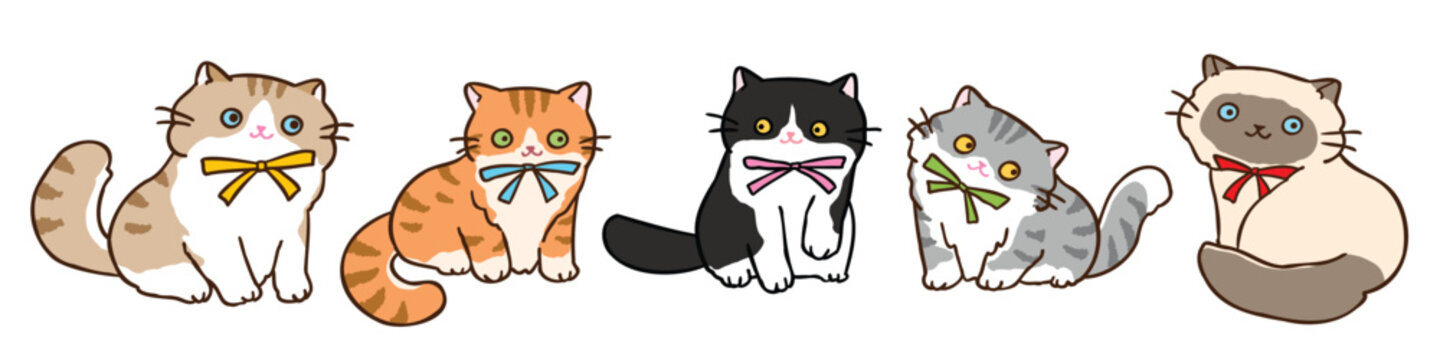 Vector Illustration of Cartoon Cat Characters on Isolated Background