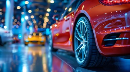 Elegance Unveiled Stylish Luxury Car Showroom Display in Vivid Colors and Close-Up Details with Copy Space