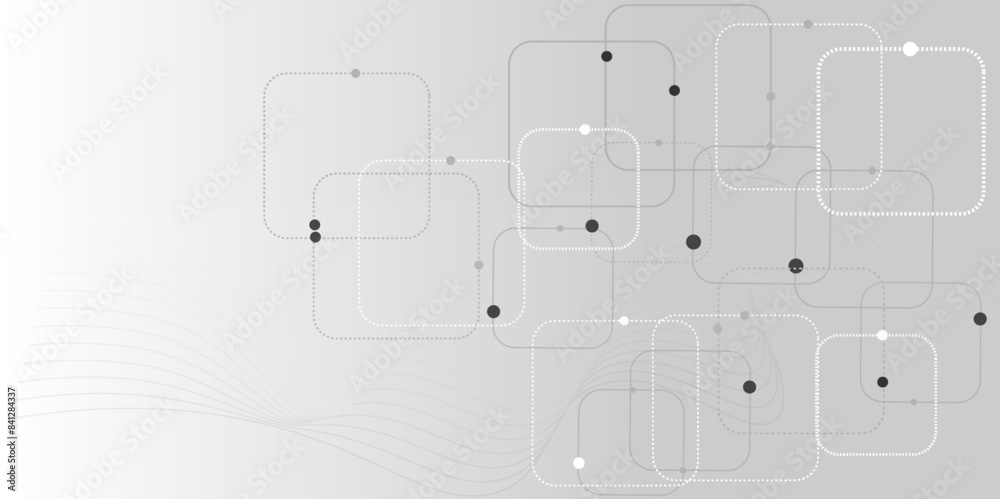 Wall mural vector background abstract technology communication data science. grey graphic background dots with 