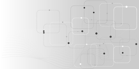 Vector background abstract technology communication data Science. Grey graphic background dots with connections technologies and sharing data as abstract concept.