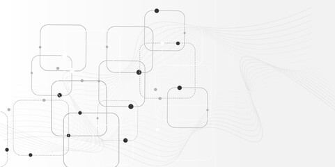 Vector background abstract technology communication data Science. Grey graphic background dots with connections technologies and sharing data as abstract concept.