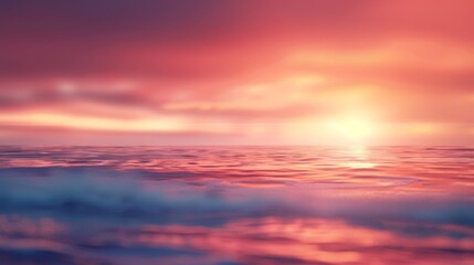 Obraz premium Serene Panoramic Beach Sunset with Vibrant Colors and Copy Space - Dreamy Seascape with Blurred Horizon for Text Overlay.
