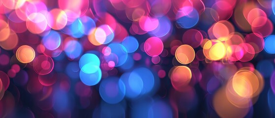 Radiant Neon Lights Bokeh Effect: Colorful Circles with Copyspace Close-Up Shot