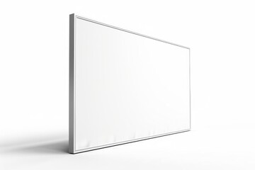 Blank white rectangular sign against blue sky with clouds.