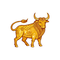 golden Bull logo vector art illustration icon logo, featuring a modern stylish shape with an underline, set on a solid white background.