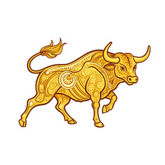 golden Bull logo vector art illustration icon logo, featuring a modern stylish shape with an underline, set on a solid white background.