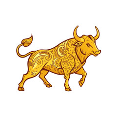 golden Bull logo vector art illustration icon logo, featuring a modern stylish shape with an underline, set on a solid white background.
