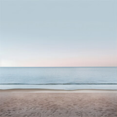 Obraz premium Beach landscape at sunset, minimalist summer illustration