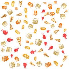 Fastfood icons in pattren design patterns, with different colors and shapes