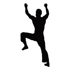 Silhouette of Man Climbing Rock. Isolated on White Background. Vector Illustration in Flat Style.