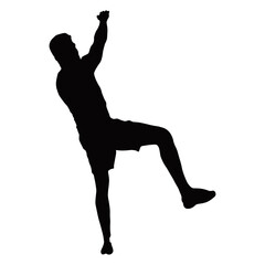 Silhouette of Man Climbing Rock. Isolated on White Background. Vector Illustration in Flat Style.