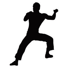 Silhouette of Man Climbing Rock. Isolated on White Background. Vector Illustration in Flat Style.