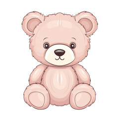 Cute illustration of a pink teddy bear sitting and facing forward, perfect for kids' designs and nursery decor.