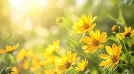 Bright yellow flowers in full bloom during a sunny spring day - Powered by Adobe