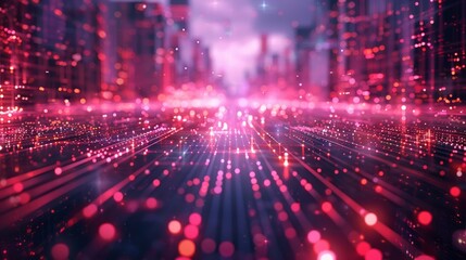 Fototapeta premium Abstract digital landscape with neon pink light trails