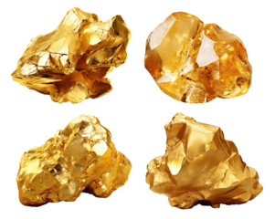 Collection of Gold nugget on transparent or white background