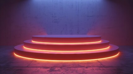 Obraz premium Neon illuminated platform in a dark room