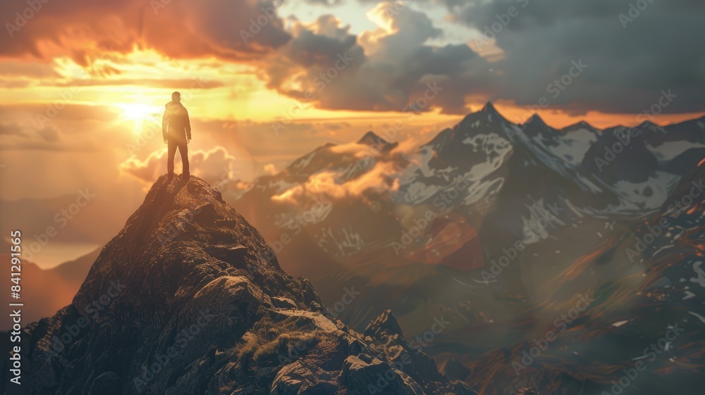 Wall mural the man thank god on the mountain. - Wall murals