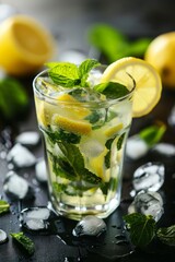 Refreshing summer lemonade with ice and mint.