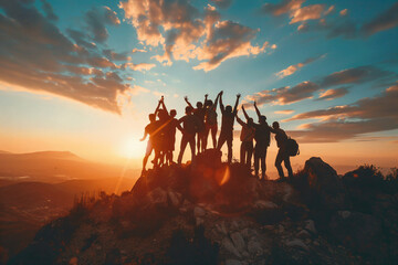 a group of people standing on top of a mountain