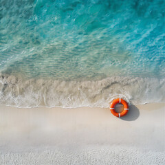Obraz premium Beach from above with lifebuoy. Summer holiday illustration