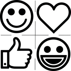 Emoticons big set. Emoji faces collection vector. Emojis flat style. Line smiley face  