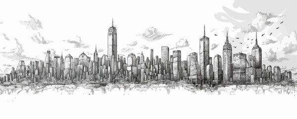 Fototapeta premium City silhouette sketch hand drawn engraved style Vector illustration