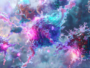 T Cells portrayed as celestial beings, their forms shimmering with cosmic energy as they wage war against infectious threats