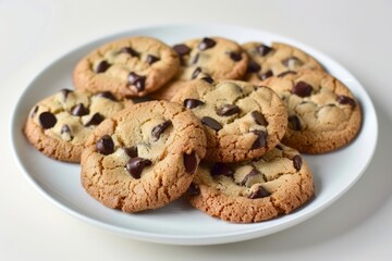 Mouthwatering Homemade Chocolate Chip Cookies on White Plate