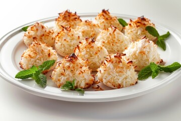 Sensational Coconut Macaroons with Freshly Picked Mint Leaves