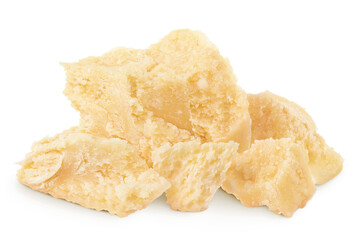 Pieces of parmesan cheese isolated on white background