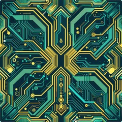 Seamless pattern of circuit board motifs and digital circuitry, creating a futuristic and tech-inspired design, Generative AI