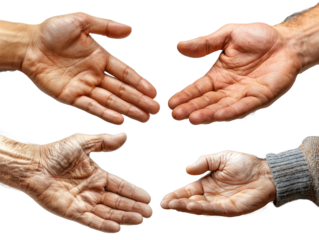 Collection of Helping hand. Man extending arm to give or ask On isolated transparent PNG background