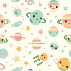 Illustration of Cosmic Cuties seamless pattern , Design a space-themed pattern