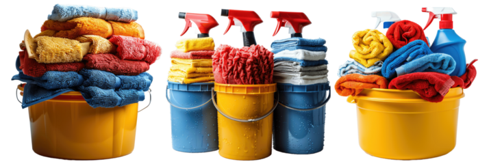 Collection of House Cleaning Equipments On isolated transparent PNG background