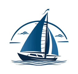 Yacht boat, sailing icon. Yachting sport club, vacation marine tour or sea travel agency simple vector emblem