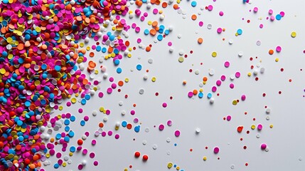 Vibrant Close-Up of Colorful Confetti on a White Background Celebrating Festive Occasions and Joyful Celebrations