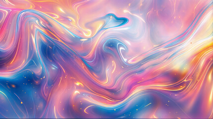Obraz premium Rainbow iridescent and flowing abstract background. Futuristic, tech and retro concept. Futuristic and tech concept. For cover design, ads, wallpaper, banner, greeting card.