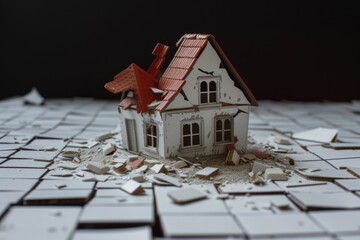 A single-family home with a roof and walls situated on a tile-covered floor