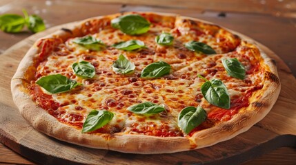 Classic Margherita Pizza with Basil is a traditional Italian pizza known for its simplicity and fresh flavor.