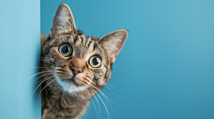 Obraz premium photo of a cute cat peeking from behind the edge