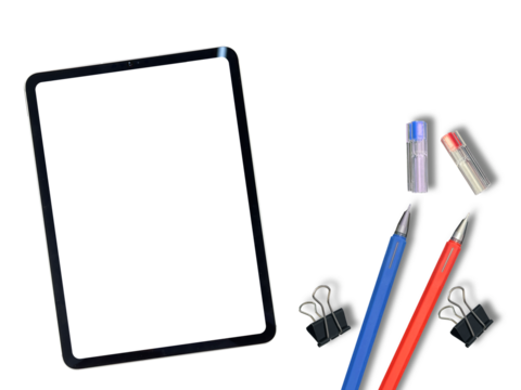【PNG透過】アイパットタブレッドと文房具のボールペンセット - Powered by Adobe