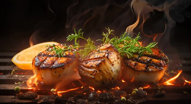 grilled scallop on background
