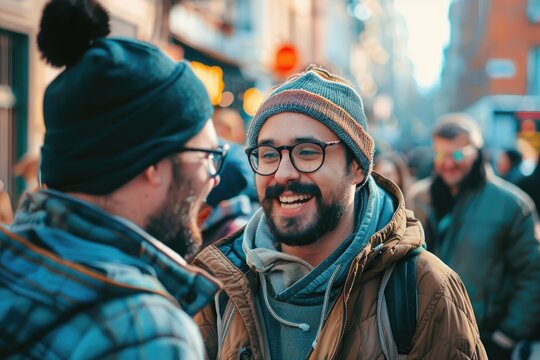 Two men having conversation, likely business or academic discussion