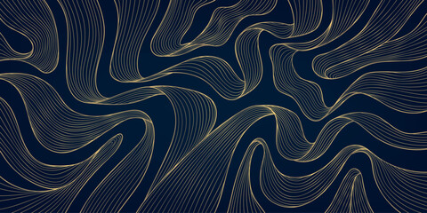 Vector gold wavу background, abstract line texture, modern premium graphic, glitter shape, copper poster. 