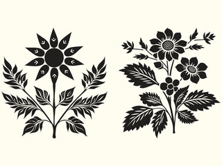 Sunflower silhouette set, set isolated silhouette sunflower, balck and white sunflower