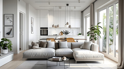 Scandinavian interior design of a modern living room 